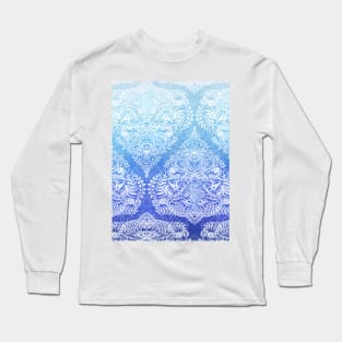 Out of the Blue - White Lace Doodle in Ombre Aqua and Cobalt Long Sleeve T-Shirt